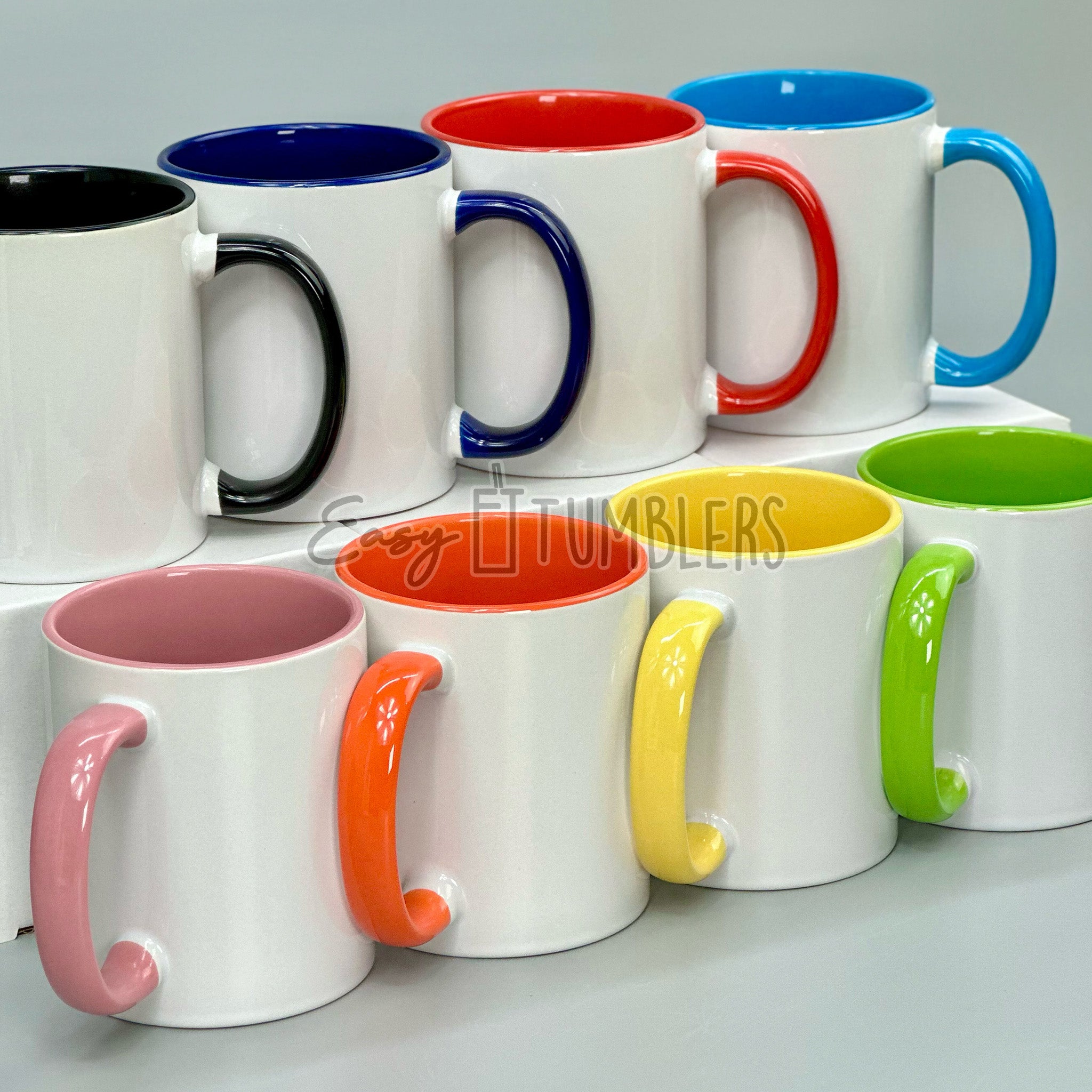 PREMIUM Sublimation Mugs 11oz Colored Handle – Easy Tumblers